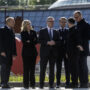 FOTO - Il presidente francese Macron, il primo ministro britannico Starmer, il cancelliere tedesco Merz, il primo ministro polacco Tusk, il presidente ucraino Zelensky e Olena Zelenska in Piazza dell'Indipendenza a Kiev, Ucraina, 10 maggio 2025. Foto di alta qualità — Foto di Wlad_Mus