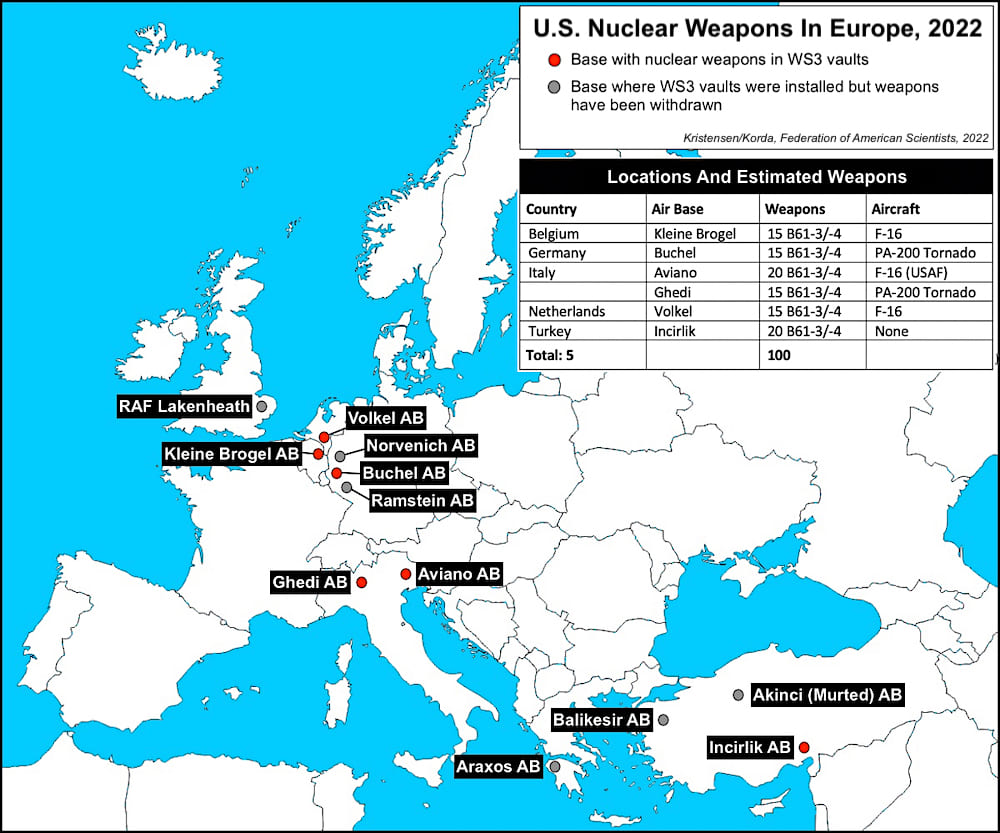 INFOGRAFICA - Il dislocamento del potenziale nucleare Usa in Europa