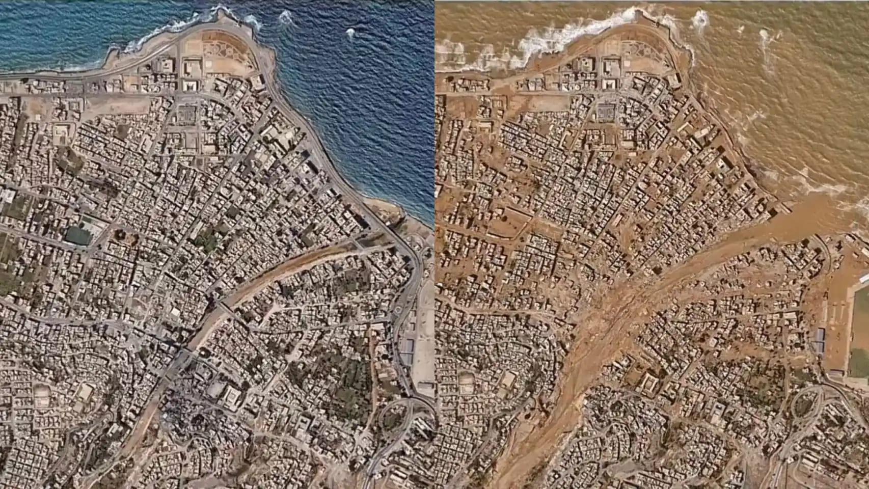 Foto - L'immagine satellitare del prima e dopo alluvione in Libia