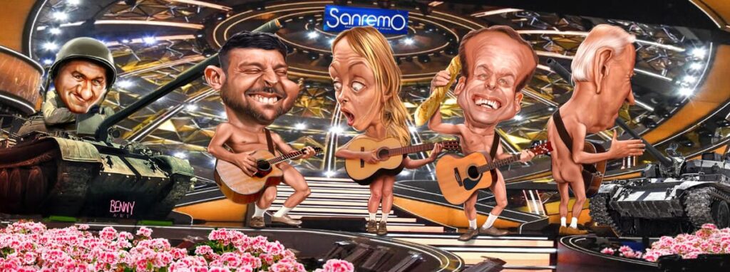 Vignetta - Sanremo 2023: Cannoni tra i fiori ©StrumentiPolitici.it