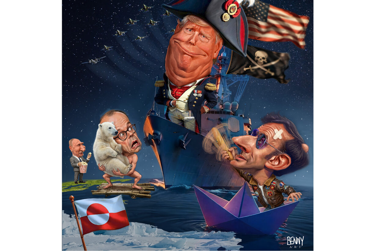 Trump punta la Groenlandia, Macron abbozza la difesa, Merz batte in ritirata e Putin si gode la tragedia occidentale #vignettadelmese