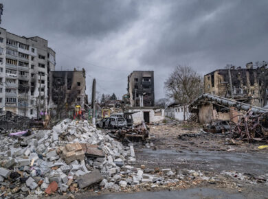 Borodyanka, regione di Kiev, Ucraina - 5 aprile 2022. Città dopo i bombardamenti